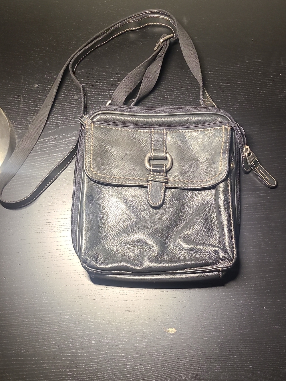 Fossil Black Leather Messenger Crossbody